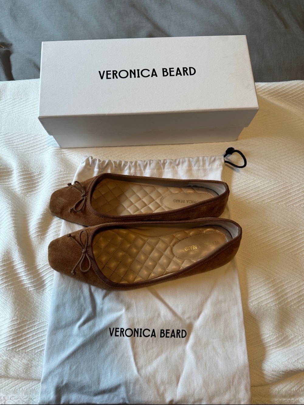 Veronica Beard Beatrix Hazelwood Suede Quilted-Insole Ballet Flats. Size 7.5M.
